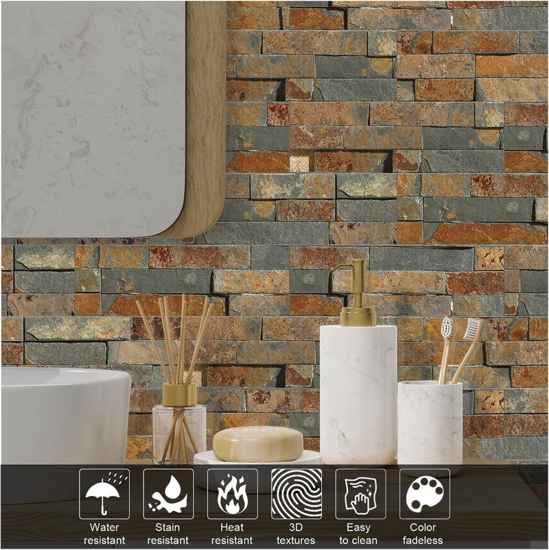 TUOKING 54-Pieces Peel and Stick Backsplash Tiles for Kitchen 4"x 12" PVC Self-Adhesive Subway Matte Faux Stone Wall Panel Brick Stick on Backspalsh for Bathroom(LPM-18-54PCS) - Image 3